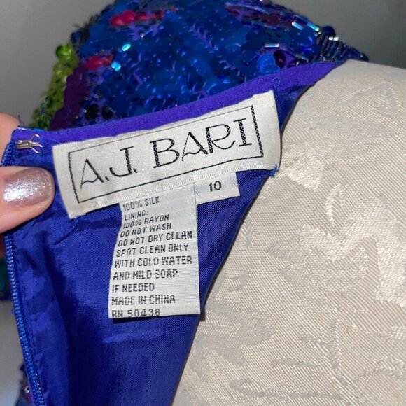 A J Bari Vintage Womens Dress Size 10 Blue Mini Sequin Beaded Checked Pure Silk - Picture 4 of 9
